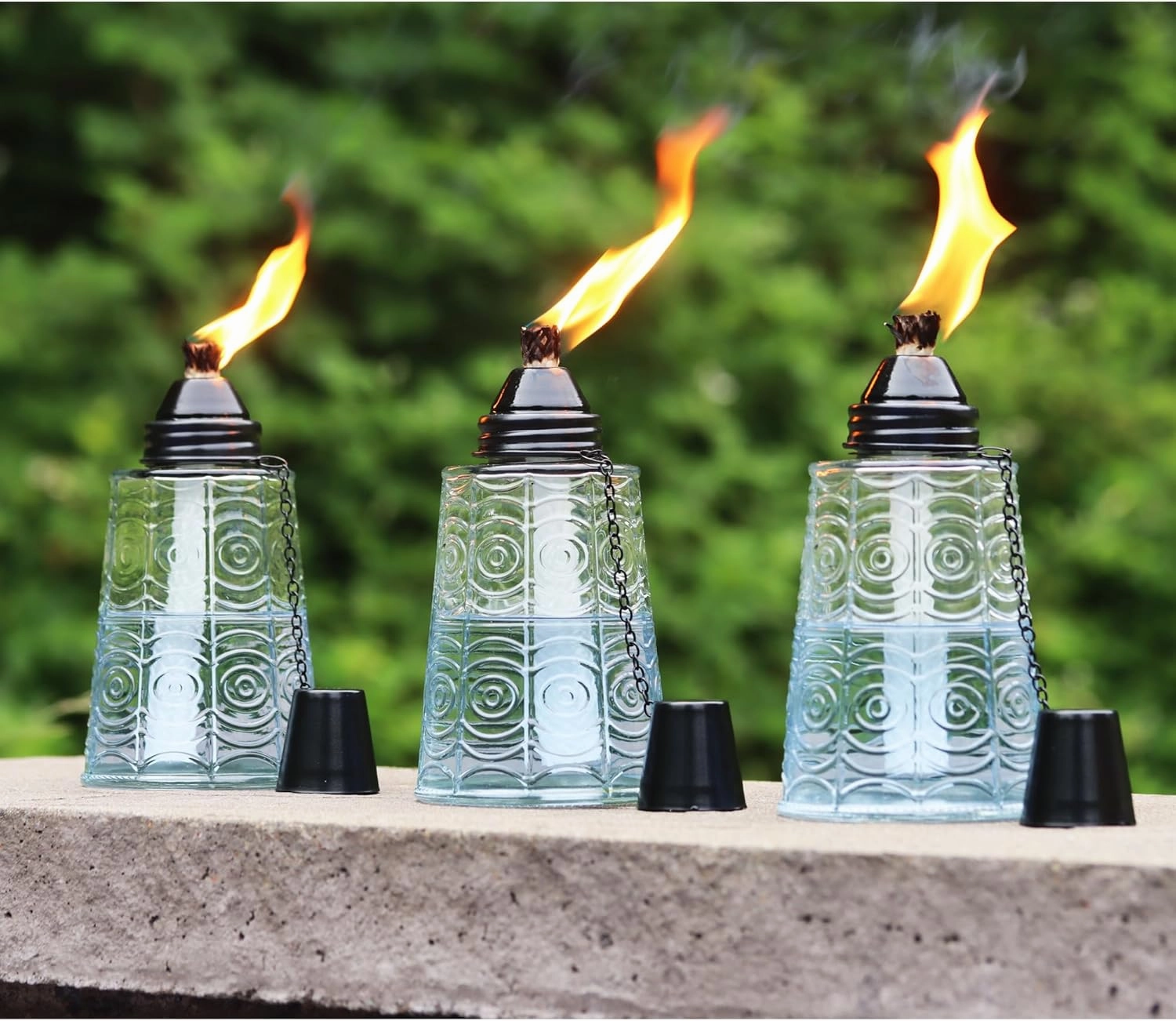 Seraphic Citronella Table Top Torches for Outdoor Patio, 16oz Decorative Glass Torch Citronella Candles for Outside Deck, Garden, Parties, Set of 3, Clear