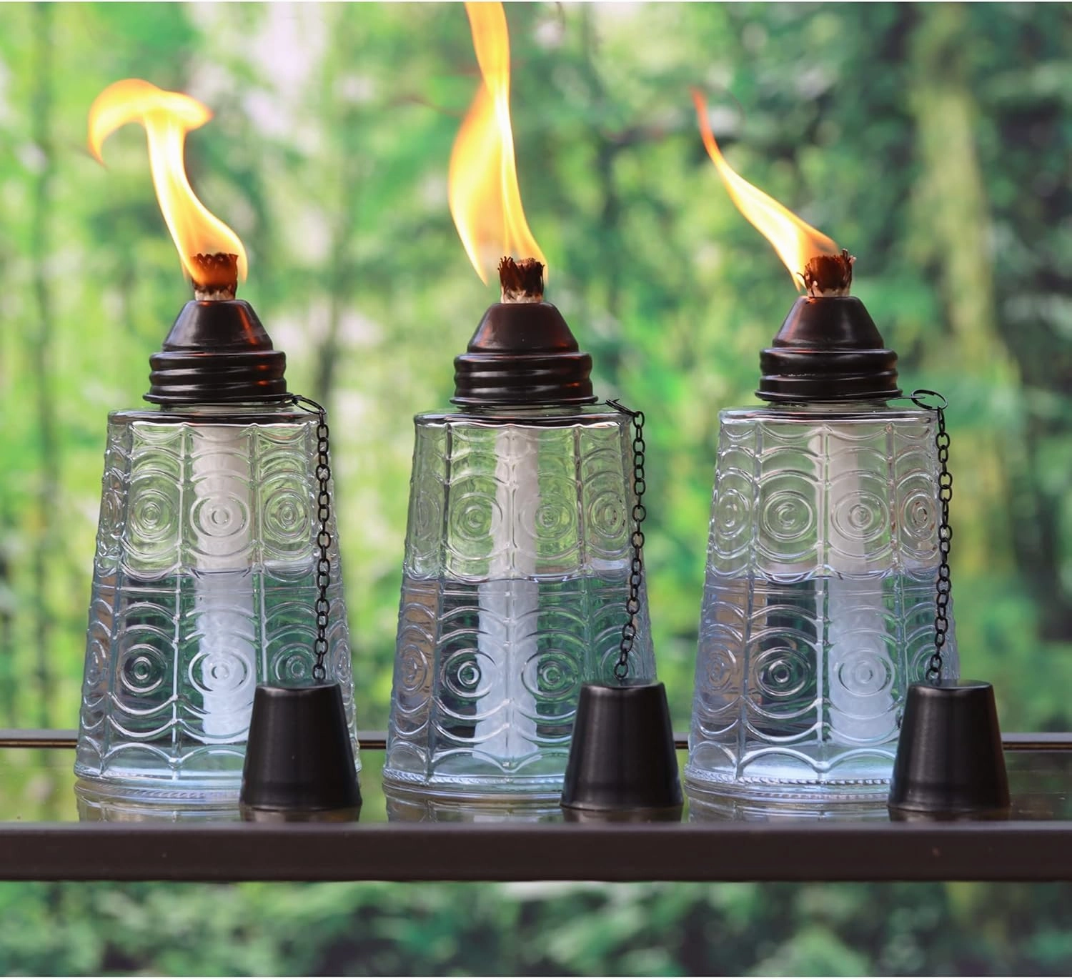 Seraphic Citronella Table Top Torches for Outdoor Patio, 16oz Decorative Glass Torch Citronella Candles for Outside Deck, Garden, Parties, Set of 3, Clear