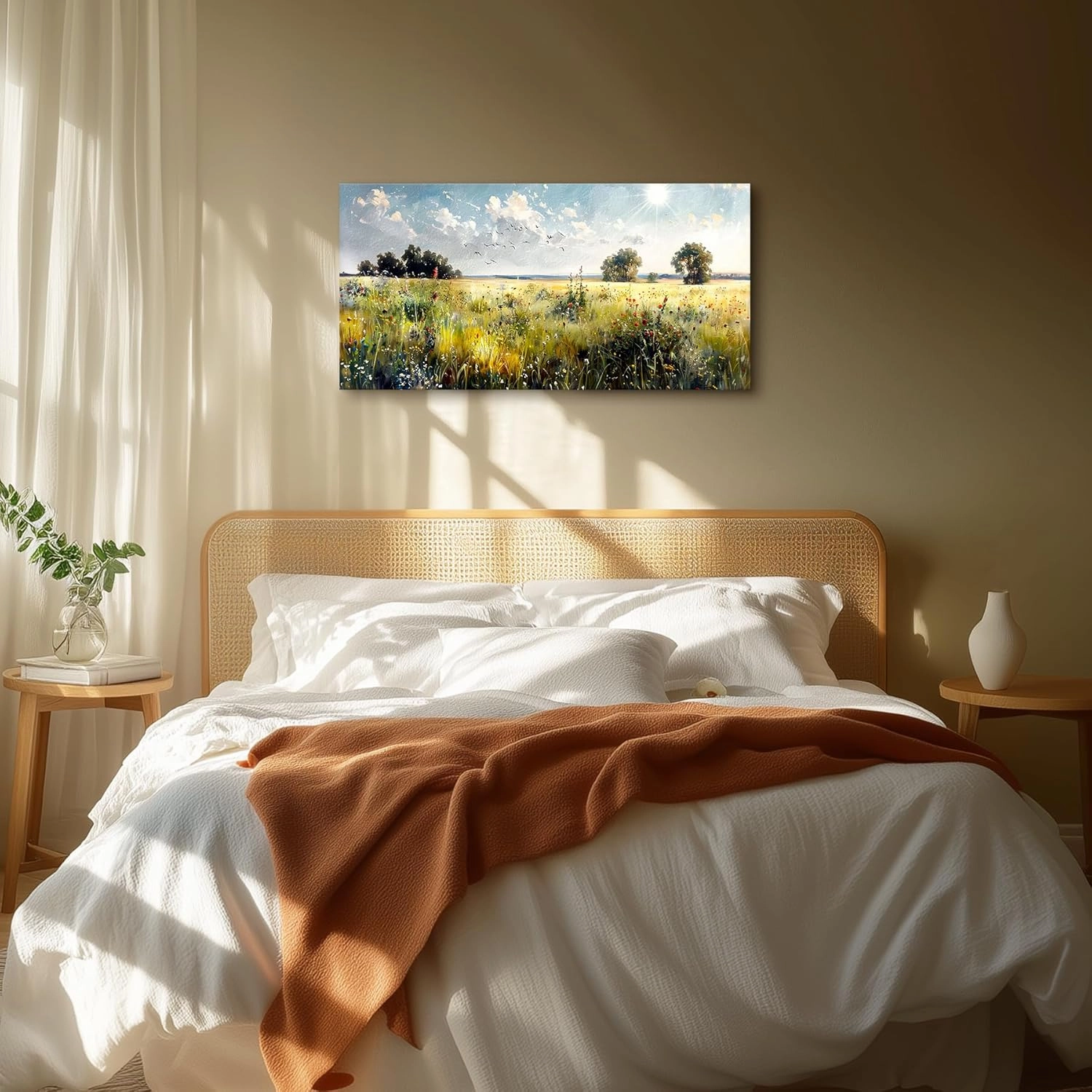 SERIMINO Rustic Landscape Wall Art Prints, Country Outdoor Scenic Large Wall Decor, Nature Meadow Wildflower Canvas Painting, Bright Wall Pictures for Living Room Modern Farmhouse Kitchen 20X40 Inch