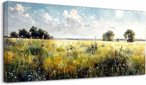 SERIMINO Rustic Landscape Wall Art Prints, Country Outdoor Scenic Large Wall Decor, Nature Meadow Wildflower Canvas Painting, Bright Wall Pictures for Living Room Modern Farmhouse Kitchen 20X40 Inch