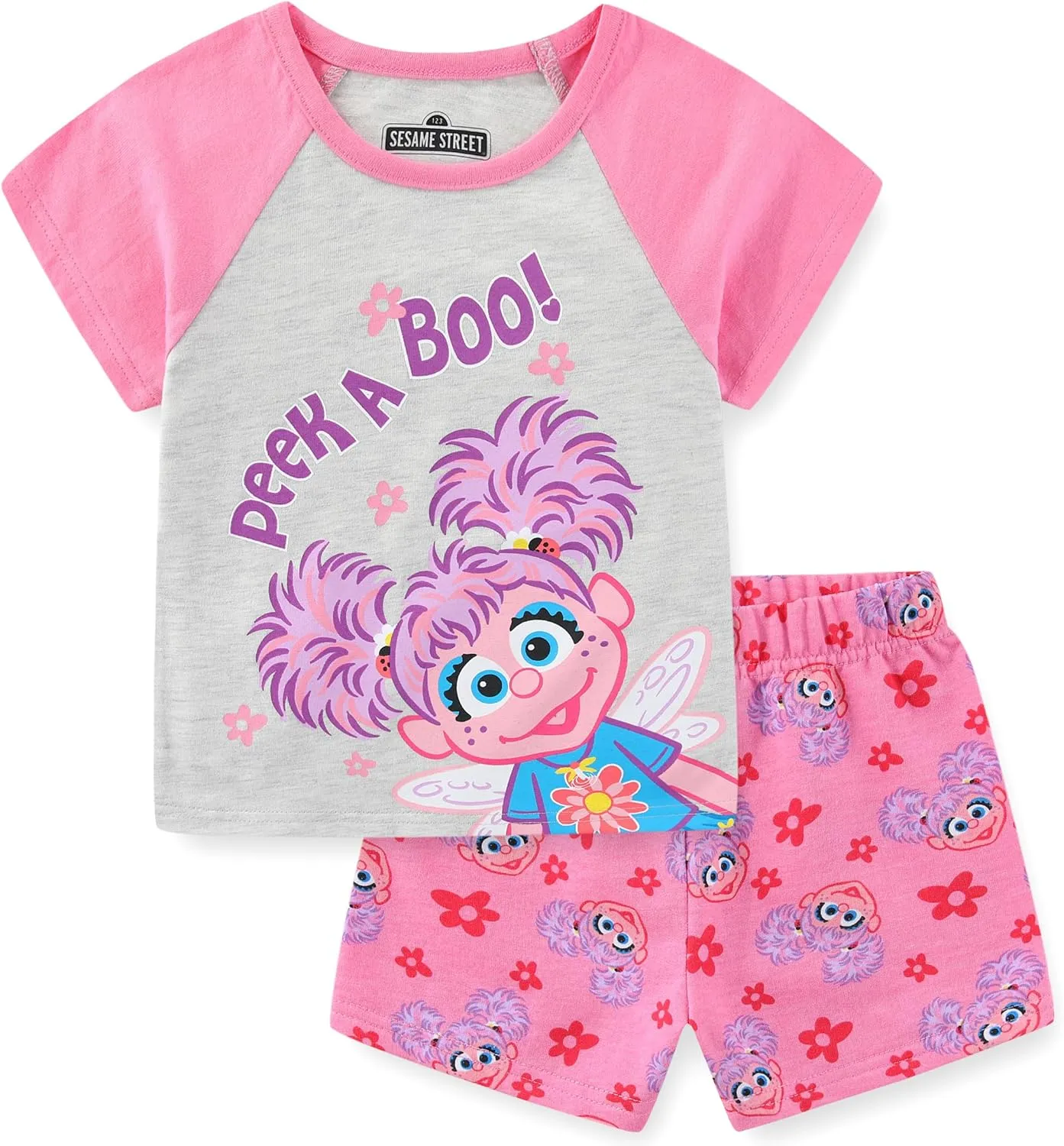 Sesame Street Abby Cadabby Girls Short Sleeve T-Shirt and French Terry Shorts for Infant, Toddler, and Big Kids