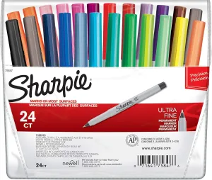 Sharpie Permanent Markers, Ultra Fine Point, Assorted Colors, 24 Count