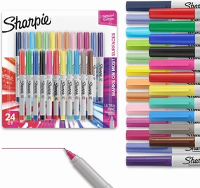 Sharpie Color Burst Permanent Marker Set Ultra-Fine Tip Markers Artist Markers Writing Drawing Assorted Colors 24 Count