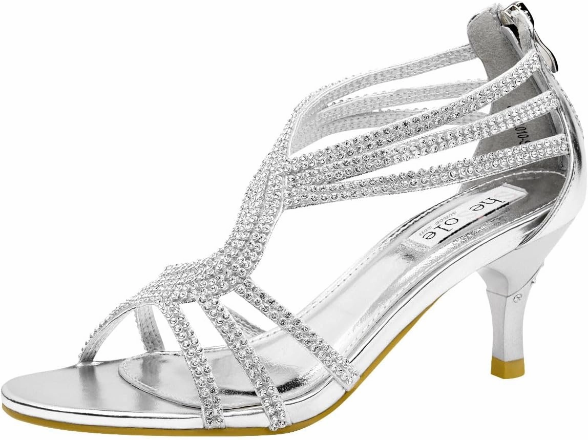 SheSole Women's Low Heel Dance Wedding Sandals Strappy Dress Shoes Silver Gold Heel
