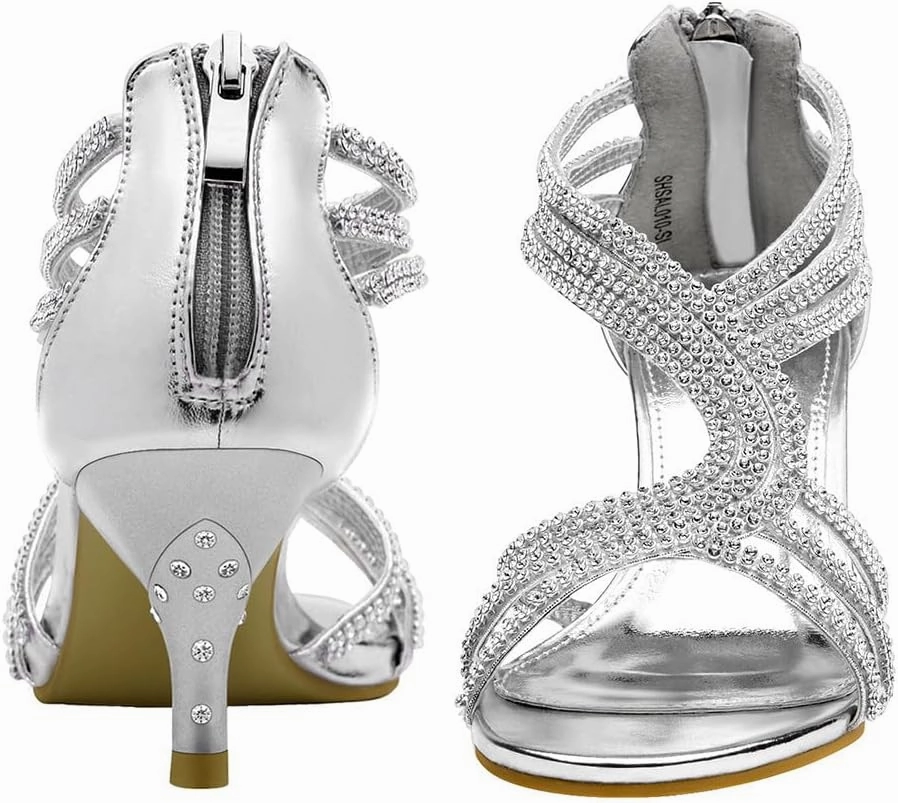 SheSole Women's Low Heel Dance Wedding Sandals Strappy Dress Shoes Silver Gold Heel