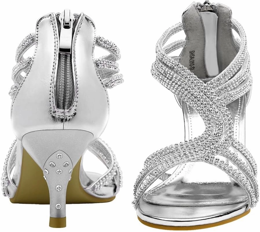 SheSole Women's Low Heel Dance Wedding Sandals Strappy Dress Shoes Silver Gold Heel