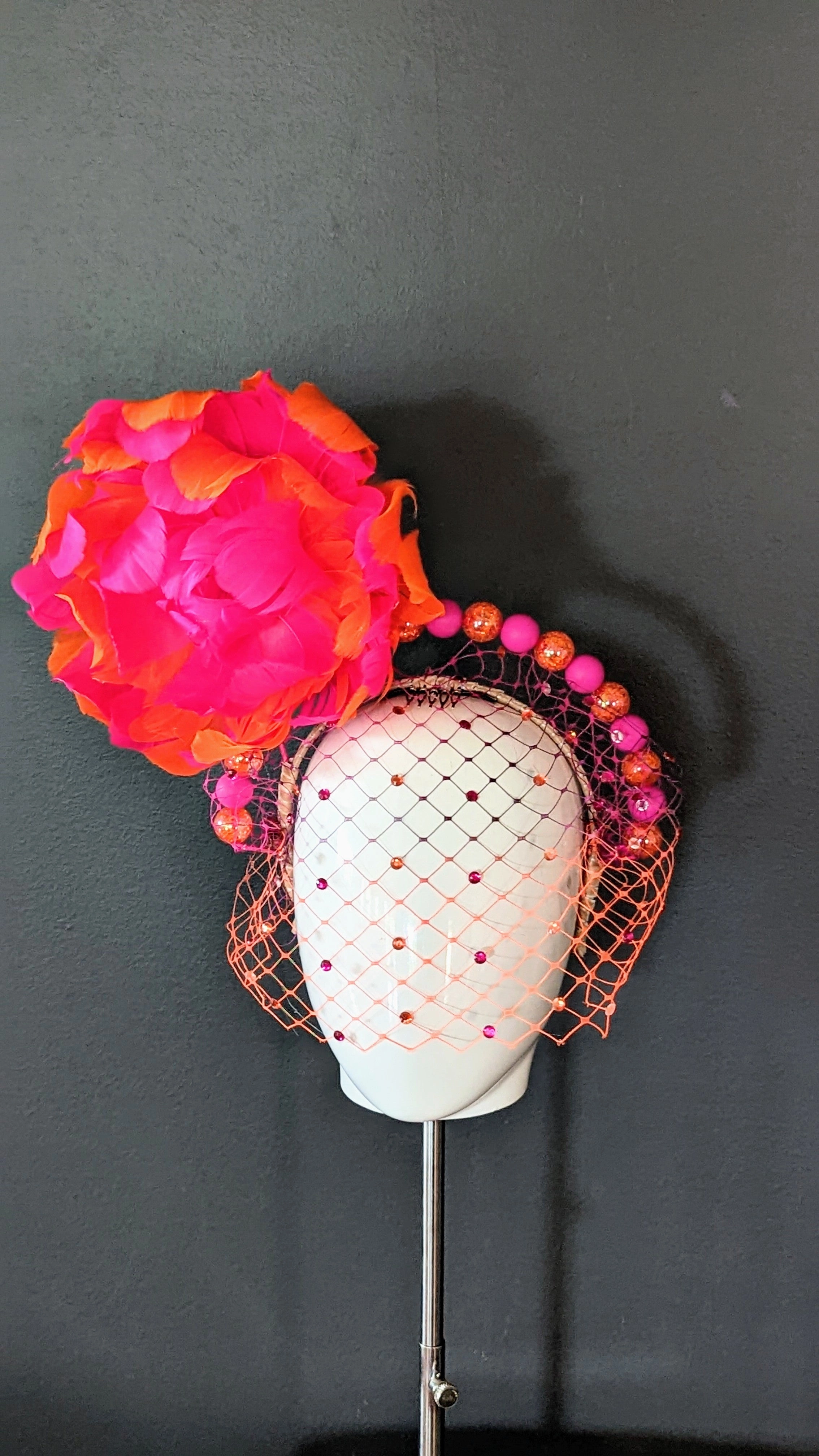 Shocking Pink and Vibrant Orange Beaded Halo