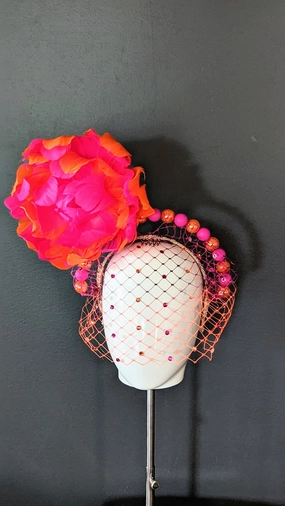 Shocking Pink and Vibrant Orange Beaded Halo