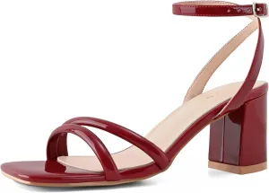 Shoe'N Tale Strappy Heels for Women Square Toe Chunky Block Heels Ankle Buckle Heeled Sandals