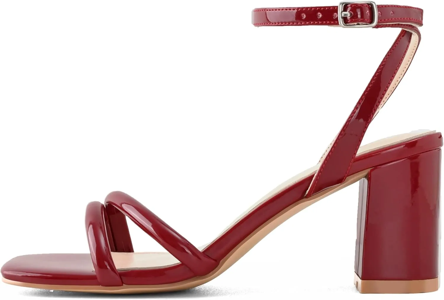 Shoe'N Tale Strappy Heels for Women Square Toe Chunky Block Heels Ankle Buckle Heeled Sandals