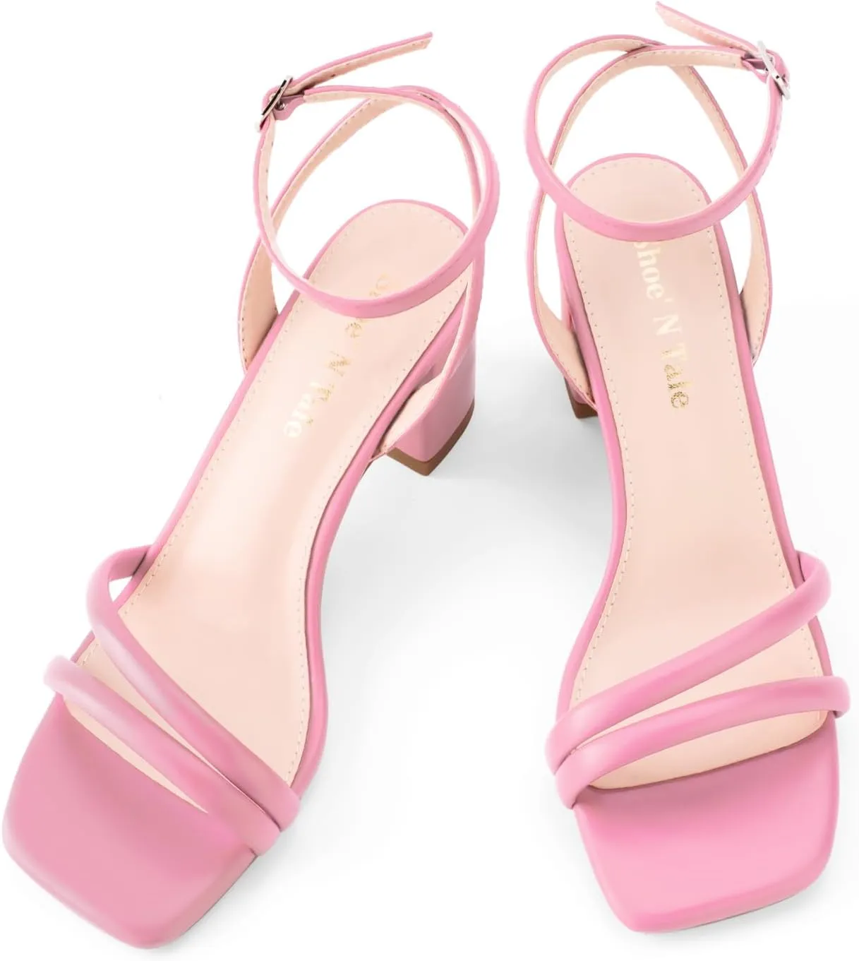 Shoe'N Tale Strappy Heels for Women Square Toe Chunky Block Heels Ankle Buckle Heeled Sandals