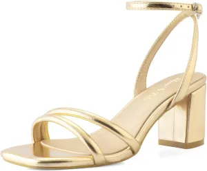 Shoe'N Tale Strappy Heels for Women Square Toe Chunky Block Heels Ankle Buckle Heeled Sandals