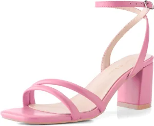Shoe'N Tale Strappy Heels for Women Square Toe Chunky Block Heels Ankle Buckle Heeled Sandals