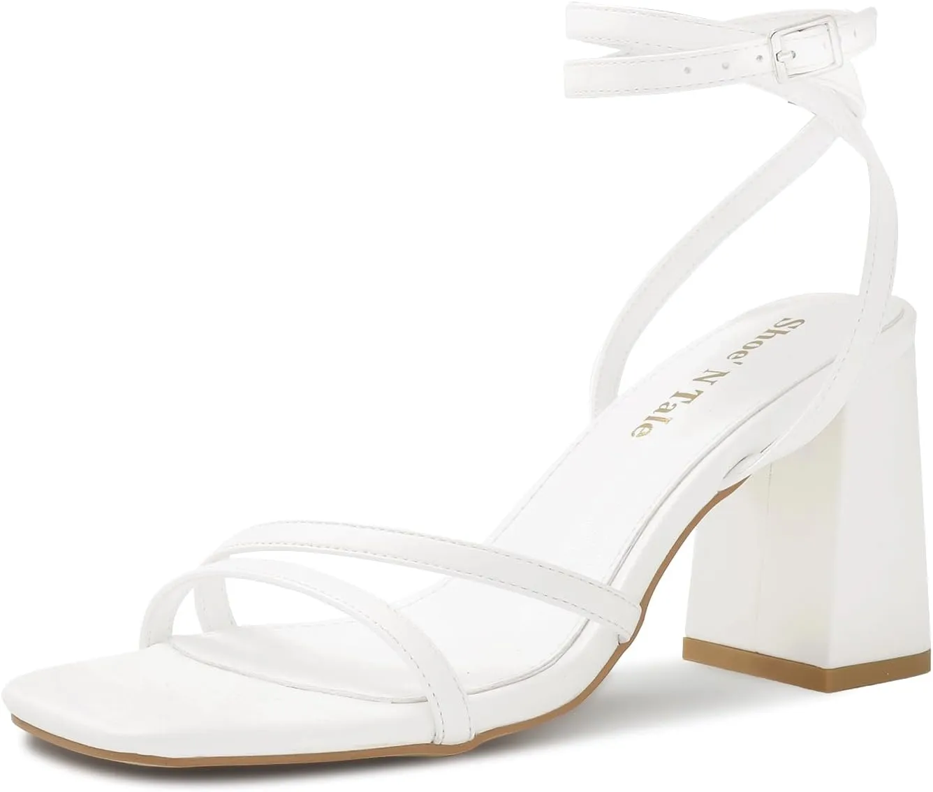 Shoe'N Tale Strappy Heels for Women Square Toe Chunky Block Heels Square Toe Ankle Strap Sandals