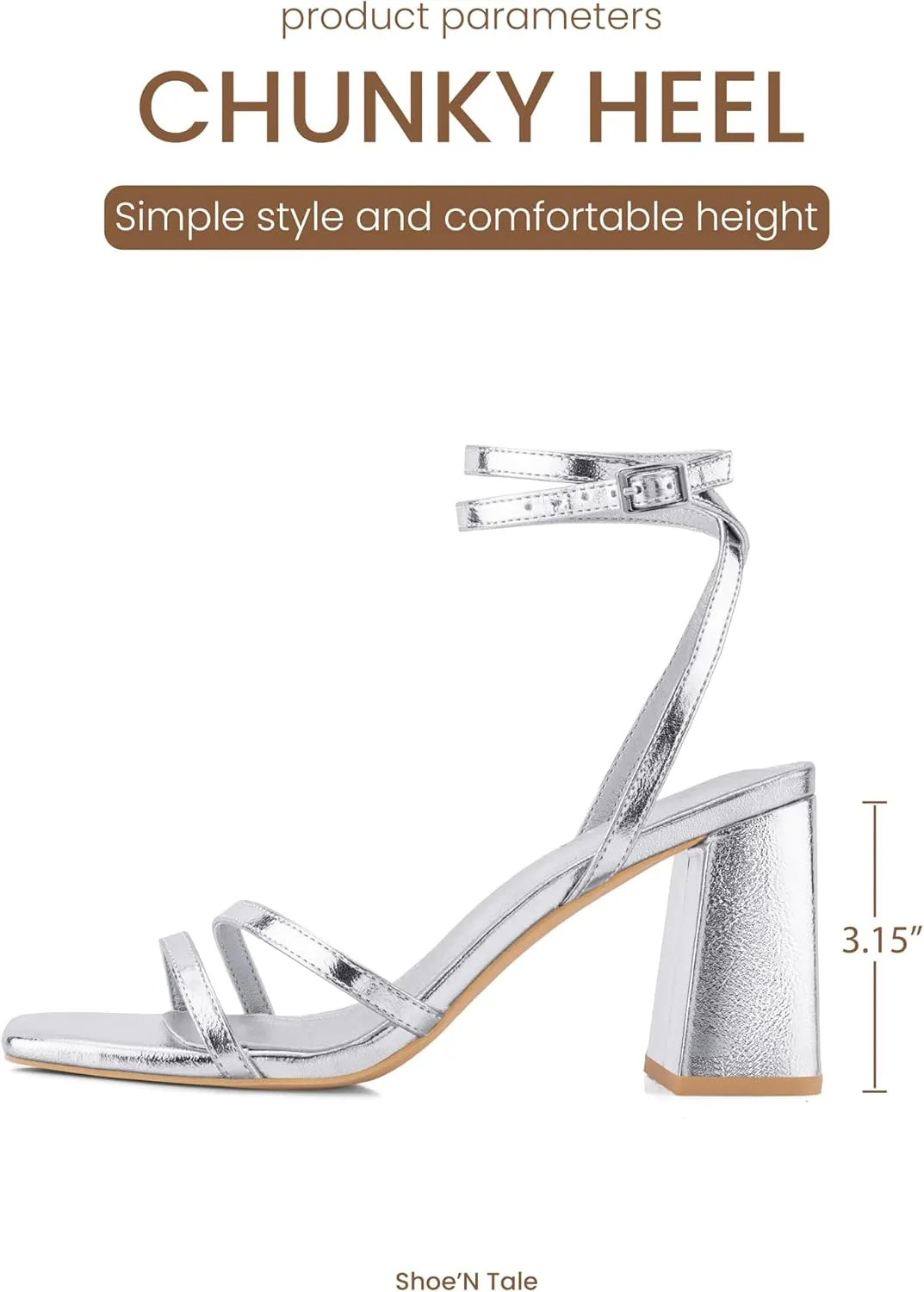 Shoe'N Tale Strappy Heels for Women Square Toe Chunky Block Heels Square Toe Ankle Strap Sandals