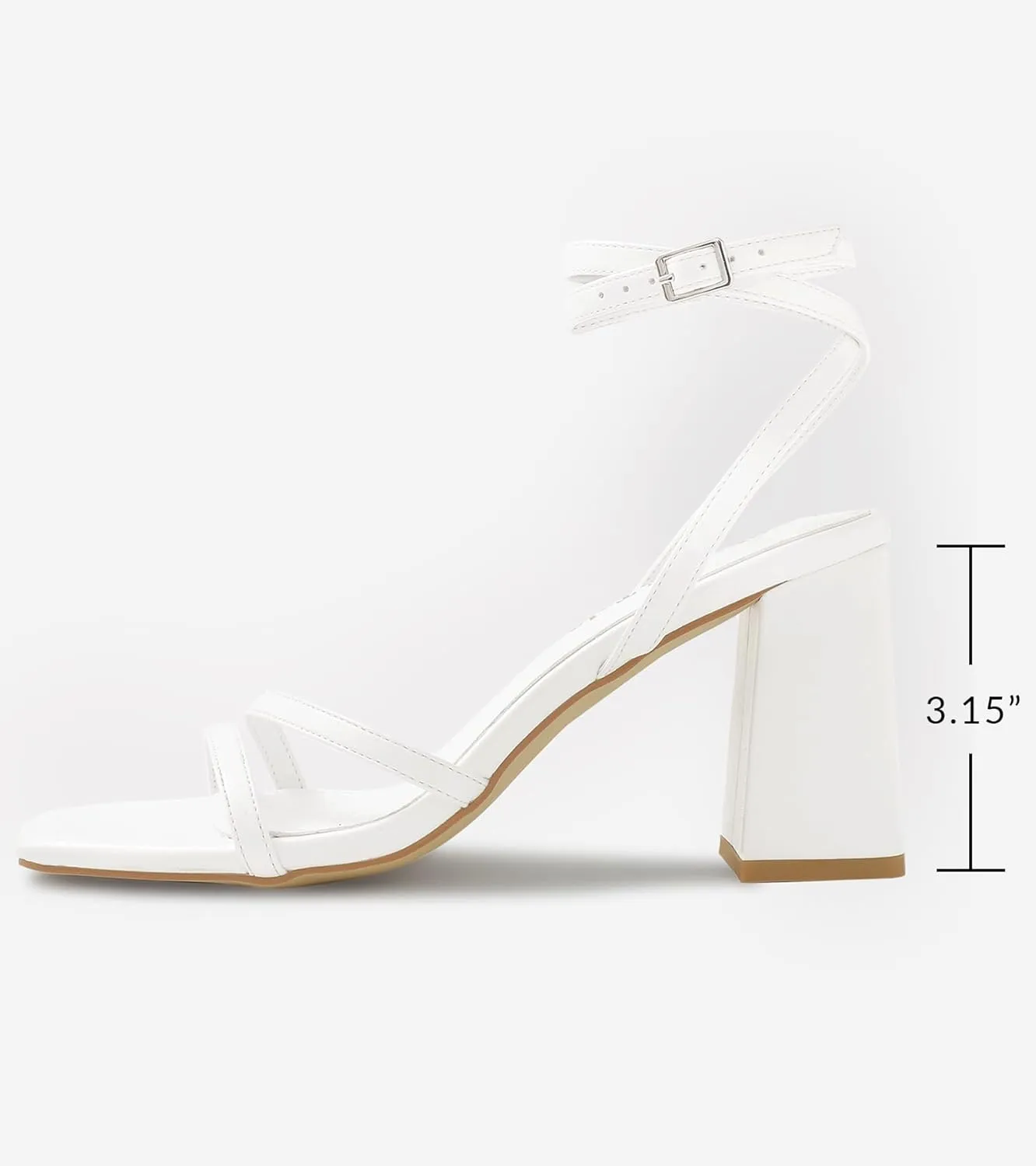 Shoe'N Tale Strappy Heels for Women Square Toe Chunky Block Heels Square Toe Ankle Strap Sandals