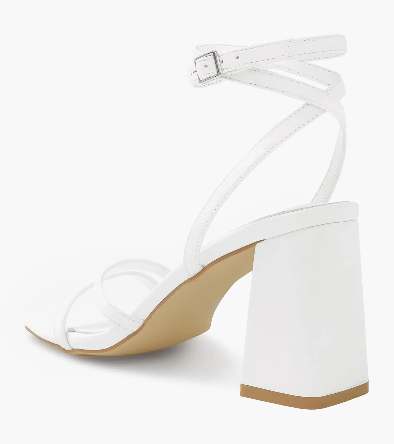Shoe'N Tale Strappy Heels for Women Square Toe Chunky Block Heels Square Toe Ankle Strap Sandals