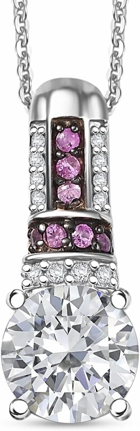 SHOP LC DELIVERING JOY Moissanite and Pink Sapphire 1.80 ctw Pendant Necklace in Rhodium Plated Sterling Silver 20 Inches Birthday Gifts