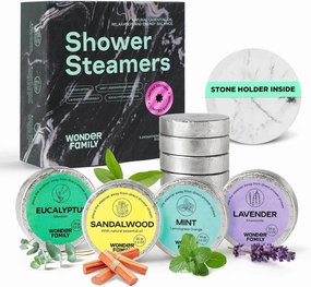 Shower Steamers for Sinus Relief & Self Care - 8 Pack Vapor Shower Tablets - Lavender Sandalwood Mint Eucalyptus Shower Steamers Aromatherapy - Fathers Day - with Stone Tray