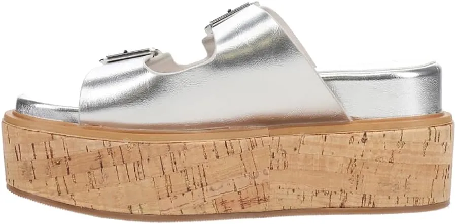 Shu Shop Womens Lucinda Metallic Platform Slide Casual Sandals Casual Mid Heel 2-3" - Silver
