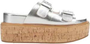 Shu Shop Womens Lucinda Metallic Platform Slide Casual Sandals Casual Mid Heel 2-3" - Silver