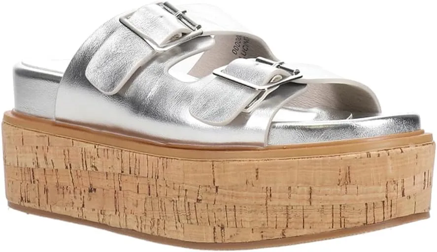 Shu Shop Womens Lucinda Metallic Platform Slide Casual Sandals Casual Mid Heel 2-3" - Silver