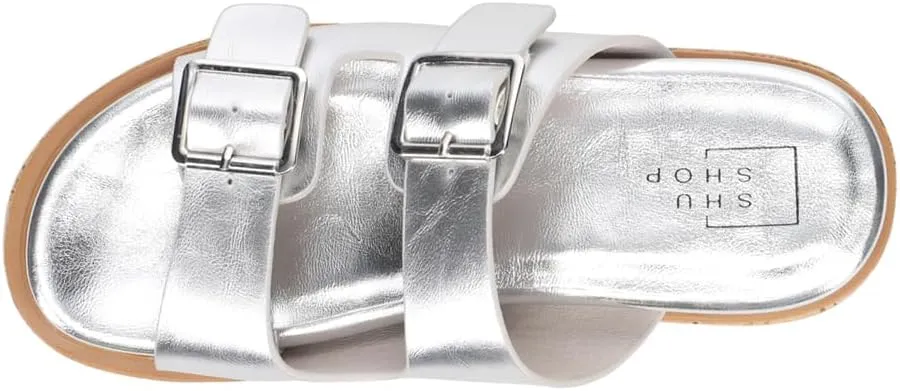 Shu Shop Womens Lucinda Metallic Platform Slide Casual Sandals Casual Mid Heel 2-3" - Silver