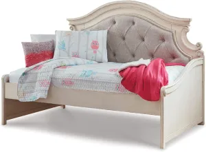 Signature Design by Ashley Realyn French Country Upholstered Tufted Day Bed, Twin, White & Beige