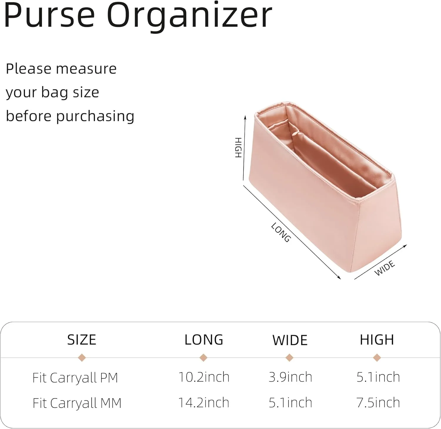Silk Purse Organizer with Invisible Zipper for LV Carryall, Insert Bag in Bag, Luxury Handbag Tote Lining Shapers (MM with Zipper, Rose Eglantine)
