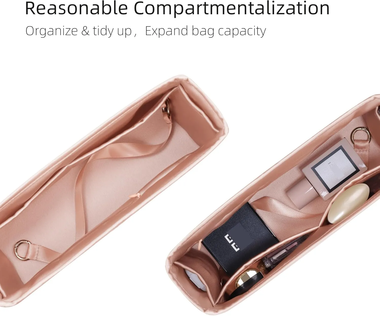 Silk Purse Organizer with Invisible Zipper for LV Carryall, Insert Bag in Bag, Luxury Handbag Tote Lining Shapers (MM with Zipper, Rose Eglantine)