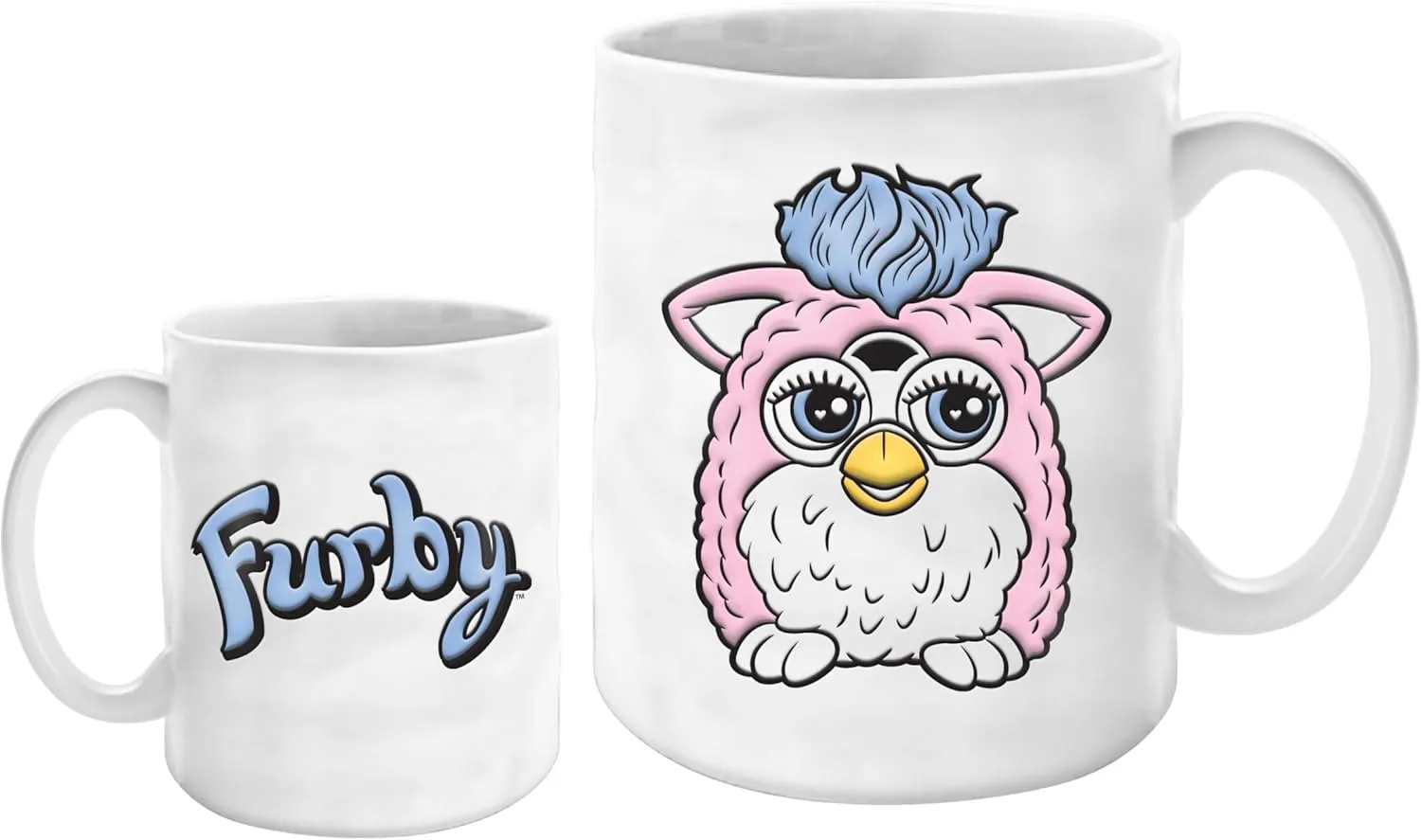 Silver Buffalo Furby Pink Blue Furby Logo Wax Resist 17.5oz Ceramic Pottery Mug