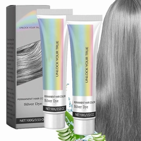 Silver Hair Dye, 2-In-1 Natural Essence Extract Silver Hair Dye, Silver Metallic Hair Dye, Silver Hair Dye For Dark Hair, Silver Hair Dye Permanent Hair Color. (2PCS)