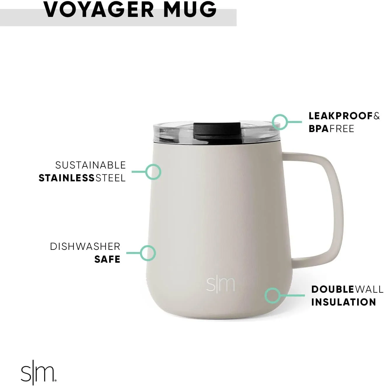 Simple Modern Travel Coffee Mug with Lid and Handle | Reusable Insulated Stainless Steel Coffee Tumbler Tea Cup | Gifts for Women Men Him Her | Voyager Collection | 12oz | Almond Birch