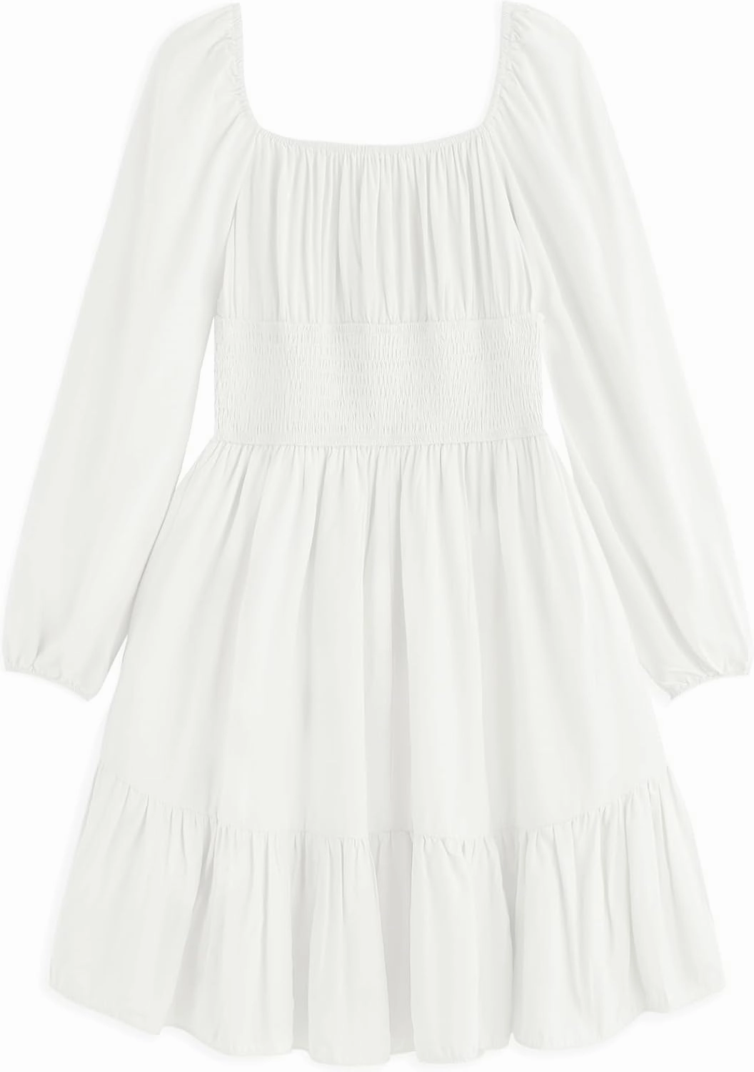 Simplee kids Girls Ruffle Tiered Smocked Puff Long Sleeve Dress White Size 4 to Size 15