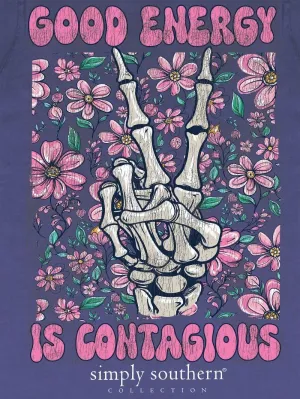 Simply Southern Good Energy is Contagious - Flowers - Peace - Skeleton - Adult T-Shirt