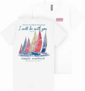 Simply Southern When You Go Through Deep Waters I Will Be with You - Isaiah 43:2 - Sailboats - Adult T-Shirt
