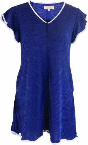 Simply Southern Women's Terry Zip-Front Coverup Dress, Short Sleeve V-Neck, Available in Navy and Hot Pink