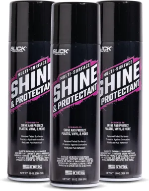 Slick Products Shine & Protectant, Long-Lasting High-Gloss Clear Coat Spray, Renew, Shine, and Protect Plastic, Vinyl, Rubber, Trim, and More (3-Pack)