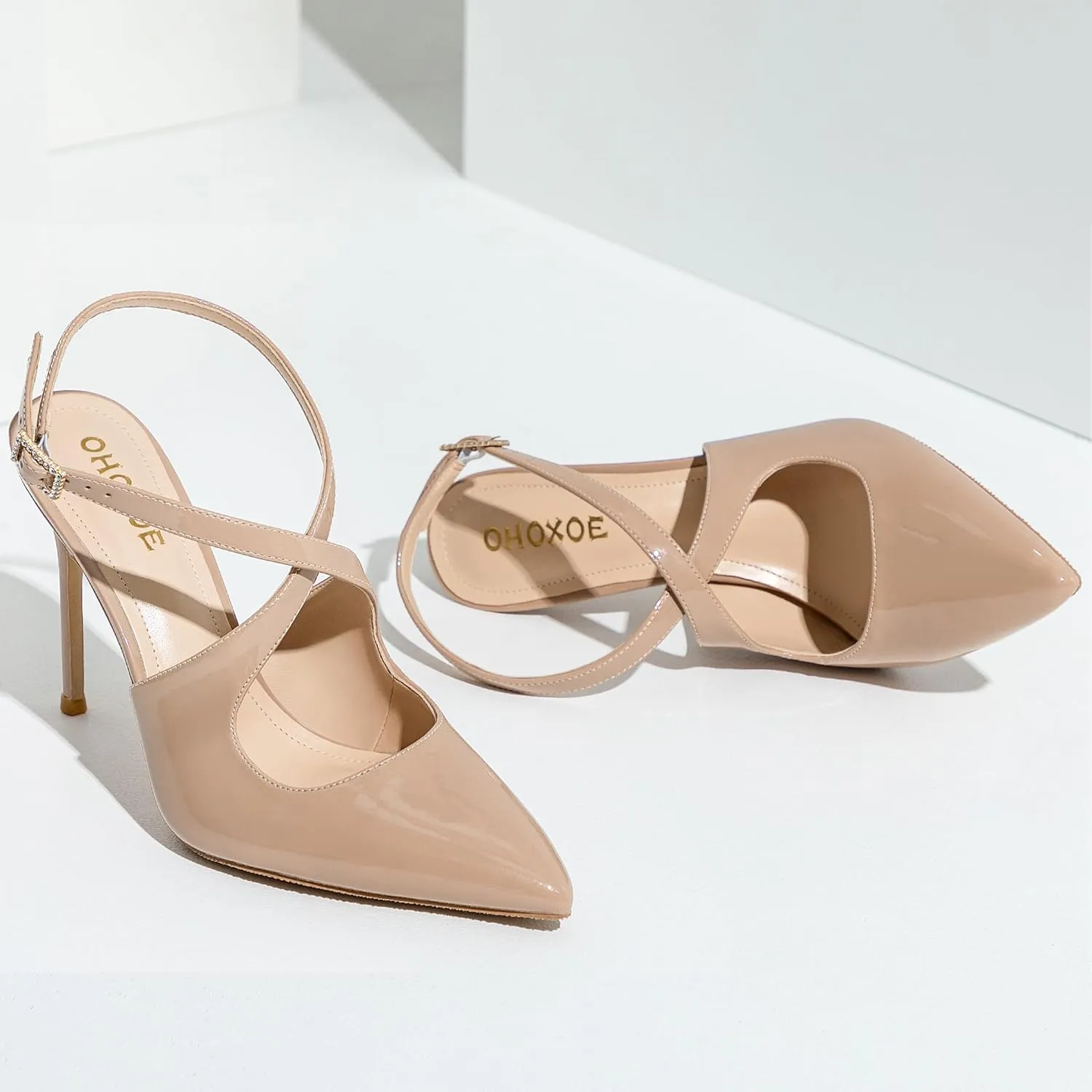 Slingback Heels for Women Pointed Closed Toe Stiletto Pumps Cross Strap Kitten Heels Wedding Party Dress Sandals Shoes