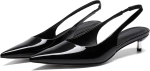 Slingback Kitten Heels for Women Pointed Toe Pumps Metallic Silver Heels