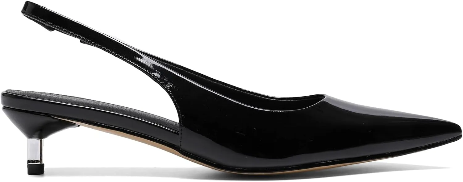 Slingback Kitten Heels for Women Pointed Toe Pumps Metallic Silver Heels