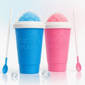 Slushy Cup 2 Pack - Frozen Magic Slushie Maker Set with Lid & Straw for Kids, Portable DIY Smoothie Cooling Cup for Family, Friends, Ideal for Juice Milk Ice Cream Making Fun (Blue and Pink)