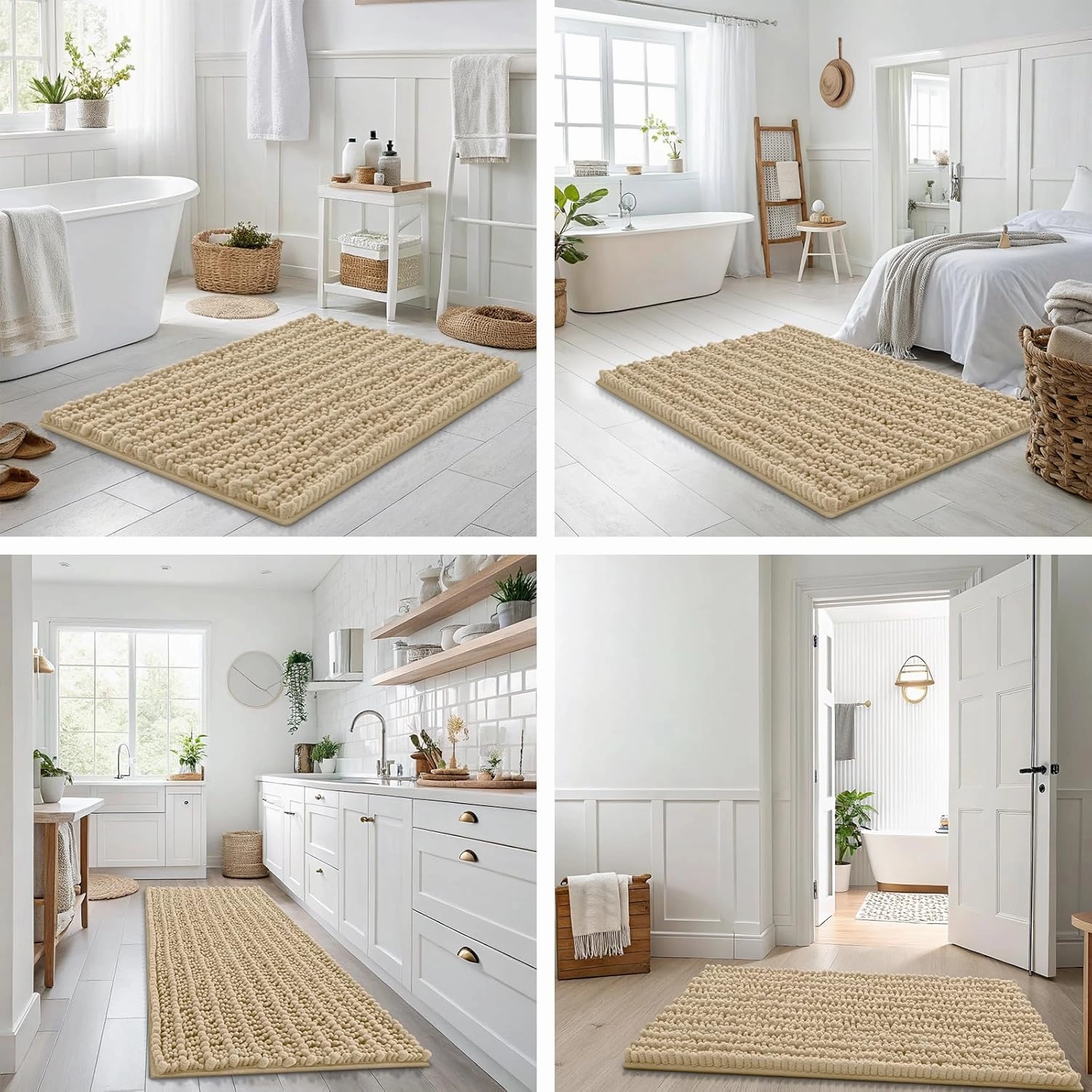 Smiry Bathroom Rugs Mat 30x20, Extra Soft Absorbent Chenille Bath Rugs, Non Slip Rubber Backing Machine Washable Quick Dry Bath Mats for Bathroom Floor, Tub, Shower, Home Decor Accessories, Beige