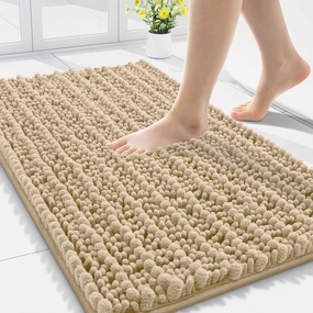 Smiry Bathroom Rugs Mat 30x20, Extra Soft Absorbent Chenille Bath Rugs, Non Slip Rubber Backing Machine Washable Quick Dry Bath Mats for Bathroom Floor, Tub, Shower, Home Decor Accessories, Beige