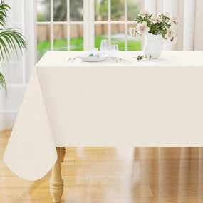 Smiry Rectangle Table Cloth 60x140 Inch, Waterproof Wipeable Vinyl Tablecloths Protector, Oil Spill Proof Plastic Table Cover for Dining, Picnic, Camping, Outdoor, Beige