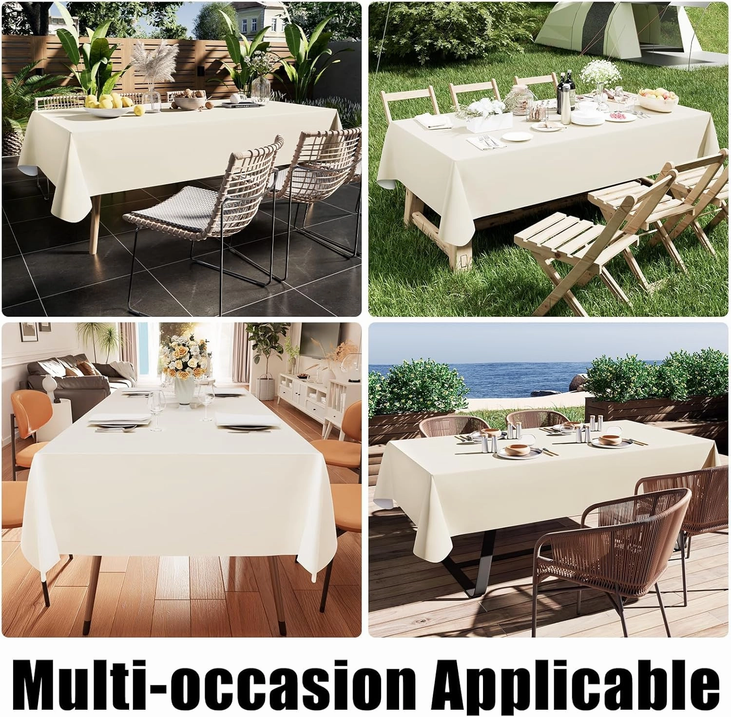 Smiry Rectangle Table Cloth 60x140 Inch, Waterproof Wipeable Vinyl Tablecloths Protector, Oil Spill Proof Plastic Table Cover for Dining, Picnic, Camping, Outdoor, Beige