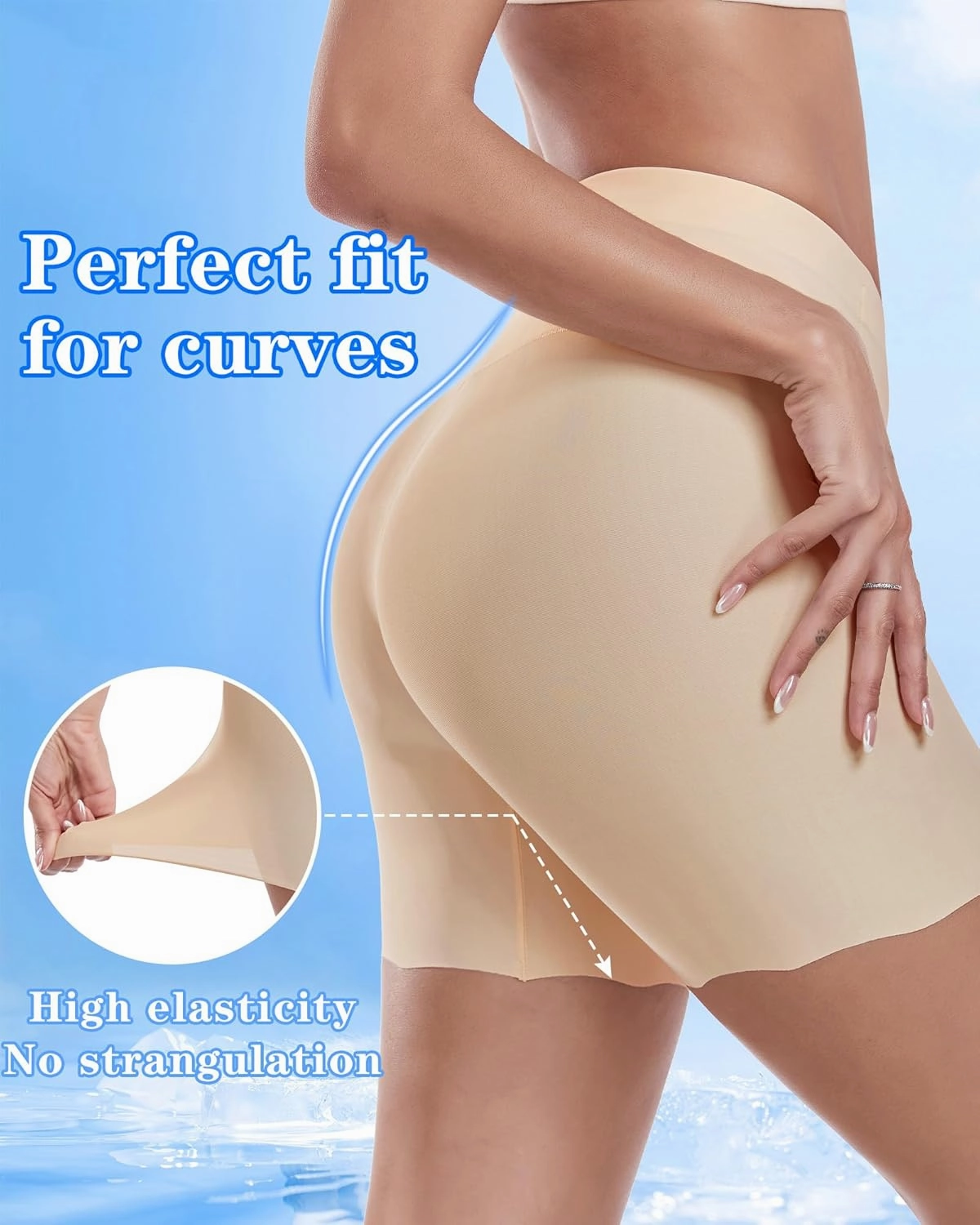 Smooth and Soft Slip Shorts for Under Dresses Women, Wave Legs Anti Chafing Under Dress Cooling Women Shorts