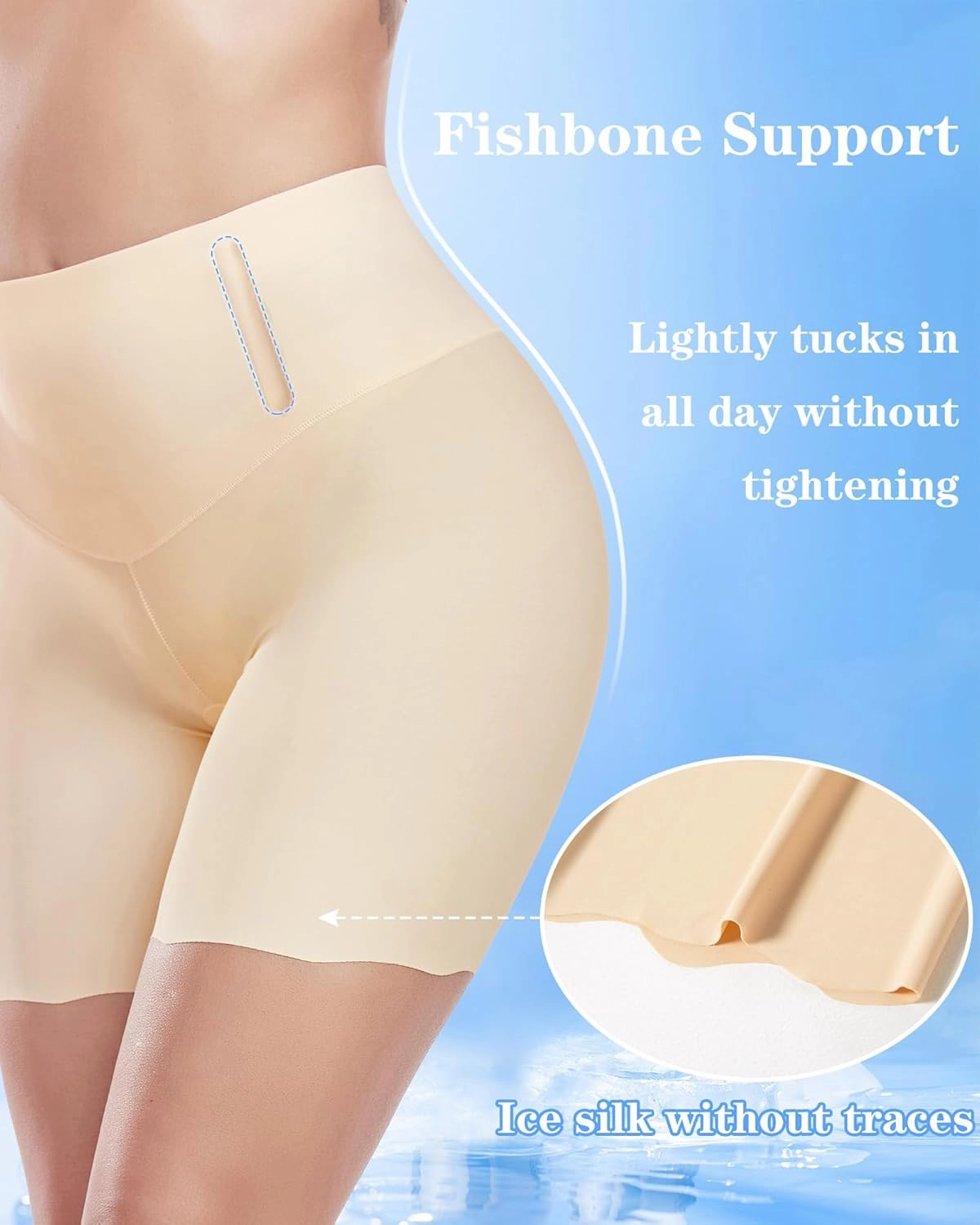 Smooth and Soft Slip Shorts for Under Dresses Women, Wave Legs Anti Chafing Under Dress Cooling Women Shorts