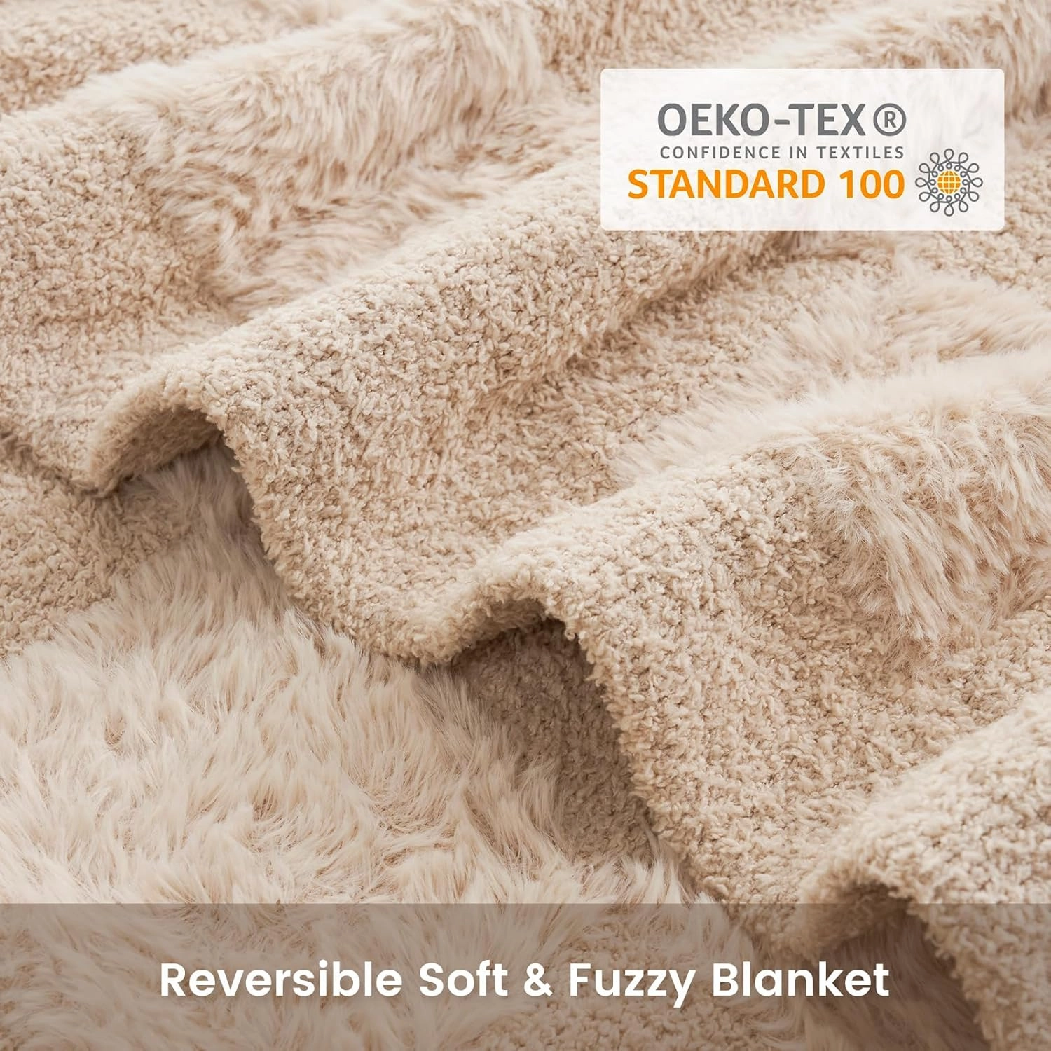 Snuggle Sac Checkered Throw Blanket Faux Fur Microfiber Blankets for Couch,Cozy Soft Warm Blanket for Sofa Bedroom Living Room,Solid Beige,50x60 inches