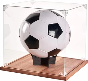 Soccer Ball Display Case , Acrylic Clear 10" Full Size with Solid Wood Base, UV Protected Soccer Display Stand Box ,Removable Built-in Soccer Ball Stand for Sports Collectibles